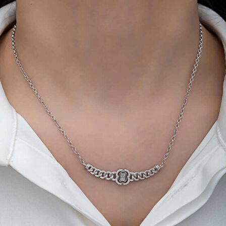 STİLLOVE Gümüş Gurmet Zincirli Baget Taşlı Kadın Kolye