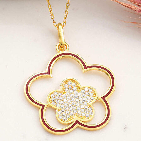 STİLLOVE ​Gümüş Gold Çiçek Desenli Kadın Kolye