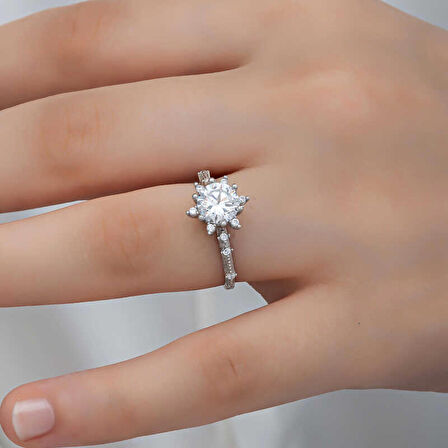 STİLLOVE ​Gümüş Çiçek Desenli Kadın Yüzük