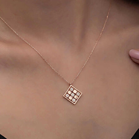 STİLLOVE Gümüş Rose Dörtgen Zirkon Taşlı Kadın Kolye