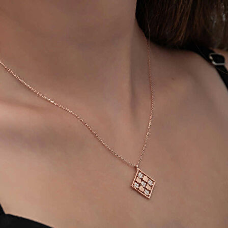 STİLLOVE Gümüş Rose Dörtgen Zirkon Taşlı Kadın Kolye