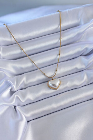 STİLLOVE 316L Çelik Gold Renk İncili Kalp Model Minimal Top Detay Kadın Kolye