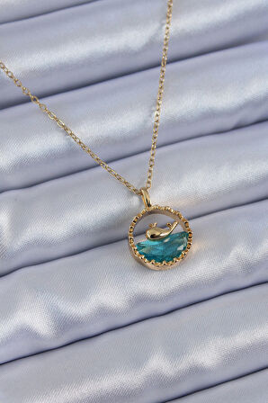 STİLLOVE 316L Çelik Gold Renk Balina Figür Kristal Taşlı Kadın Kolye