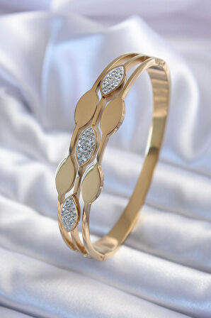 STİLLOVE 316L Çelik Gold Renk Arpa Model Zirkon Taş Detay Kadın Kolye