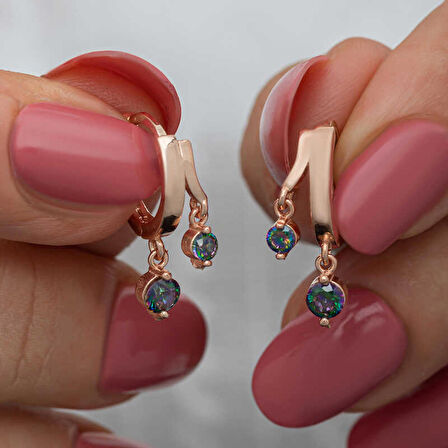 STİLLOVE Gümüş Rose Sallantılı Mistik Topaz Kadın Küpe