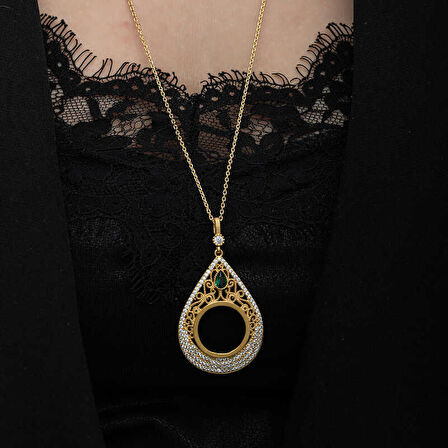 STİLLOVE Gümüş Gold Kaplama Damla Tuğralı Kadın Kolye