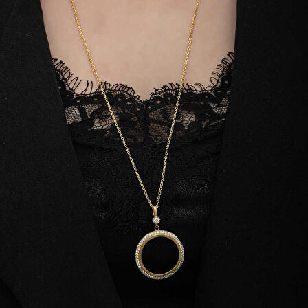 STİLLOVE Gümüş Gold Kaplama Yuvarlak Yarım Altın Takılabilen Kadın Kolye