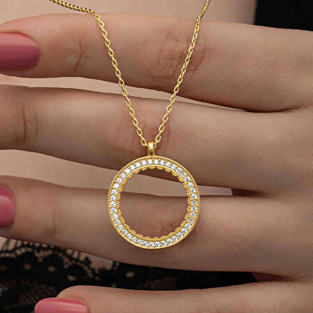 STİLLOVE Gümüş Gold Kaplama Yuvarlak Çeyrek Altın Takılabilen Kadın Kolye