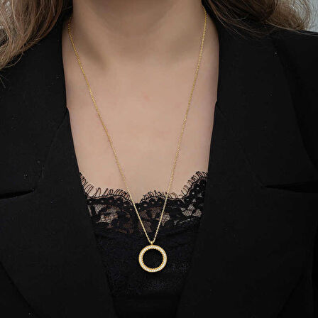 STİLLOVE Gümüş Gold Kaplama Yuvarlak Çeyrek Altın Takılabilen Kadın Kolye