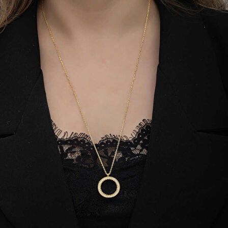 STİLLOVE Gümüş Gold Kaplama Yuvarlak Çeyrek Altın Takılabilen Kadın Kolye