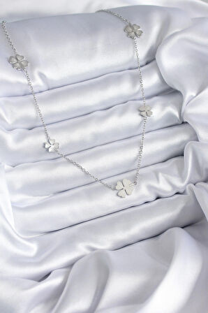 STİLLOVE 316L Çelik Zincir Gümüş Renk Yonca Model Kadın Kolye