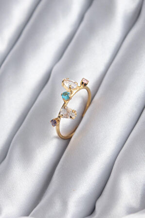 STİLLOVE Gold Renk Renkli Zirkon Taşlı Kadın Yüzük