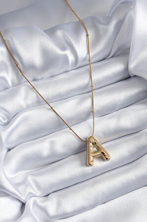 STİLLOVE 316L Çelik Gold Renk Bubble "A" Harf Model Kadın Kolye