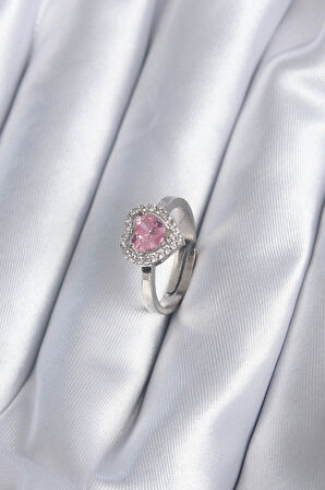 STİLLOVE Pirinç Gümüş Renk Pembe Zirkon Taşlı Charm Model Kadın Yüzük