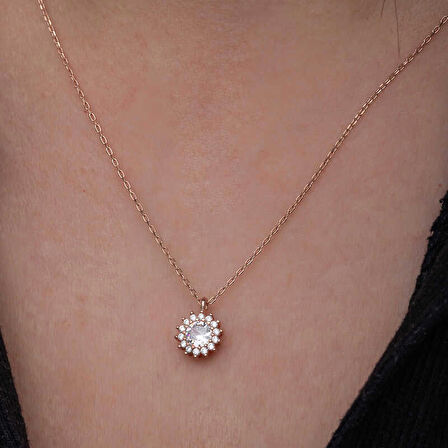 STİLLOVE Gümüş Rose Minimal Yuvarlak Anturaj Kadın Kolye