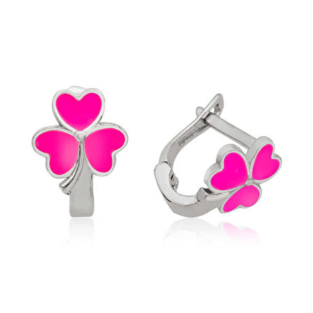 STİLLOVE ​Gümüş Pembe Yonca Çocuk Küpesi