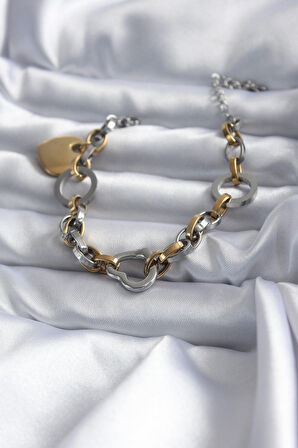 STİLLOVE 316L Çelik Gold Renk Mix Renk Kalp Model Kadın Bileklik