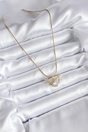 STİLLOVE 316L Çelik Gold Renk Zirkon Taşlı Boynuz Model Kadın Kolye