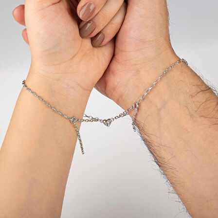 STİLLOVE Gümüş Rodyum Çift Kalpli Aşk Bileklik
