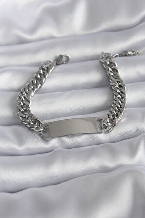 STİLLOVE 316L Çelik Gümüş Renk İsim Yazılabilir Plaka Model Kadın Bileklik