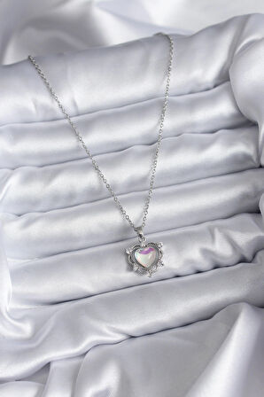 STİLLOVE 316L Çelik Zincir Gümüş Renk Kalp Model Kadın Kolye