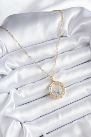 STİLLOVE 316L Çelik Gold Renk Zirkon Taş Detay Ay Yıldız Fanus Model Kadın Kolye