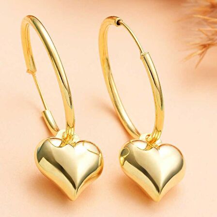 STİLLOVE Gümüş Gold Kalp Sallantılı Kadın Küpe