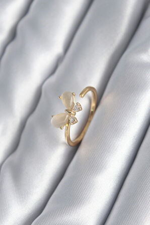 STİLLOVE Pirinç Gold Renk Zirkon Taş Detay Kelebek Model Kadın Yüzük