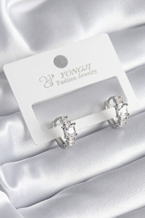 STİLLOVE Pirinç Gümüş Renk Zirkon Taşlı Kadın Küpe