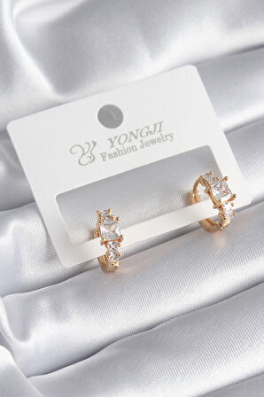 STİLLOVE Pirinç Gold Renk Zirkon Taşlı Kadın Küpe