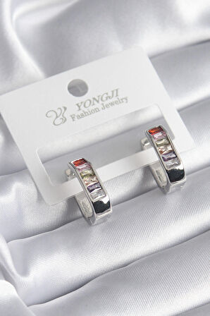 STİLLOVE Pirinç Gümüş Renk Renkli Zirkon Taşlı Kadın Küpe