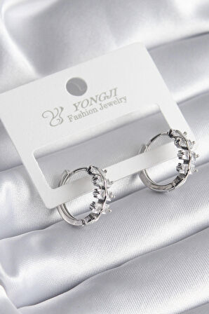 STİLLOVE Pirinç Gümüş Renk Zirkon Taşlı Kadın Küpe