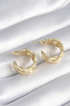 STİLLOVE Pirinç Gold Renk Zirkon Taş Detay Zincir Model Kadın Küpe