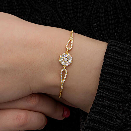 STİLLOVE Gümüş Gold Baget Taşlı Kadın Bileklik