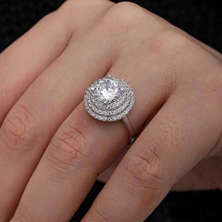 STİLLOVE Gümüş 3 Sıra Taşlı Anturaj Kadın Yüzük