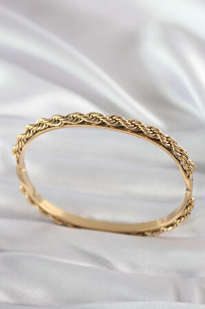 STİLLOVE 316L Çelik Gold Renk Burgu Zincir Model Kadın Kelepçe