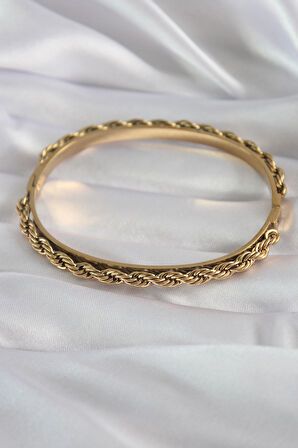 STİLLOVE 316L Çelik Gold Renk Burgu Zincir Model Kadın Kelepçe