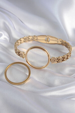 STİLLOVE 316L Çelik Gold Renk Arpa İşleme Açılabilir Fanus Model Kadın Kelepçe