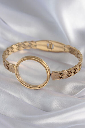 STİLLOVE 316L Çelik Gold Renk Arpa İşleme Açılabilir Fanus Model Kadın Kelepçe