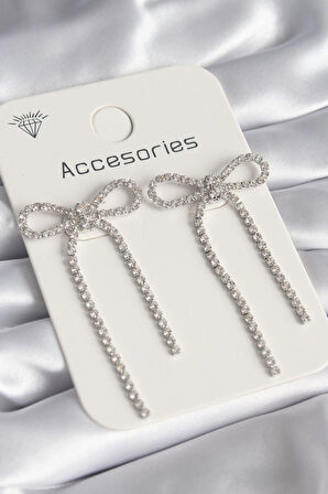 STİLLOVE Gümüş Renk Zirkon Taşlı Fiyonk Model Kadın Küpe