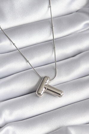 STİLLOVE 316L Çelik Gümüş Renk Bubble "T" Harf Model Kadın Kolye