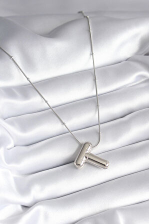 STİLLOVE 316L Çelik Gümüş Renk Bubble "T" Harf Model Kadın Kolye