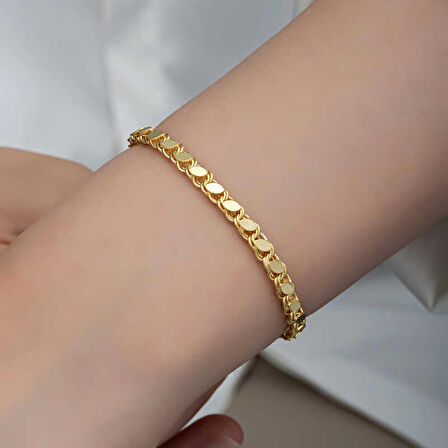 STİLLOVE Gümüş Gold Pullu Zincir Kadın Bileklik