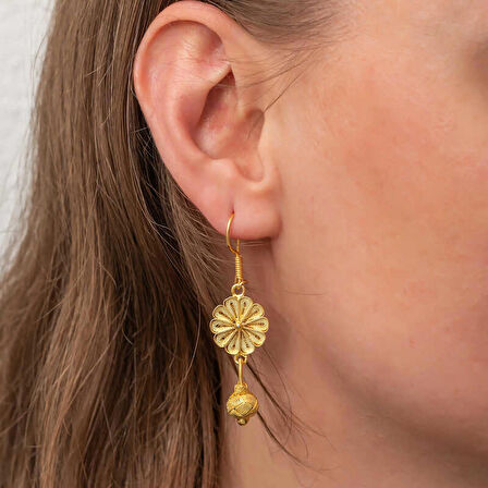 STİLLOVE ​Gümüş Gold Sallantılı Trabzon Kazaz Kadın Küpe