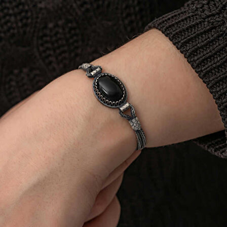 STİLLOVE Gümüş Oniks Taşlı Kazaziye Bileklik