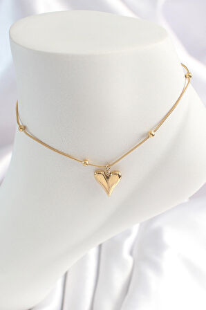 STİLLOVE 316L Çelik Gold Renk Minimal Topçuk Detay Kalp Figür Kadın HalHal