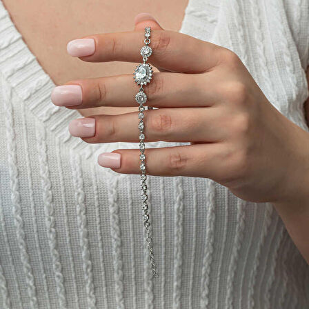 STİLLOVE Gümüş Oval Su Yolu Kadın Bileklik