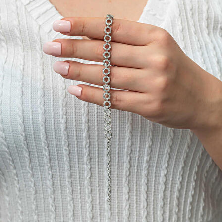 STİLLOVE Gümüş Çember Beyaz Taşlı Su Yolu Kadın Bileklik