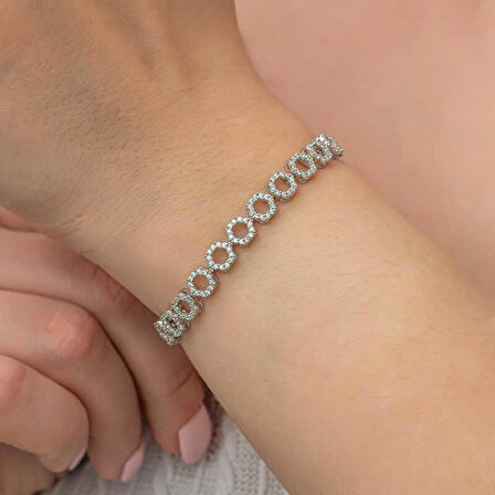 STİLLOVE Gümüş Çember Beyaz Taşlı Su Yolu Kadın Bileklik