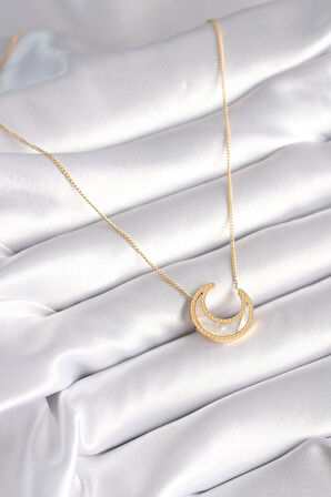 STİLLOVE 316L Çelik Gold Renk Beyaz Sedefli Hilal Model Kadın Kolye